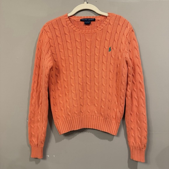 Ralph Lauren Sweaters - Vintage Polo Ralph Lauren Orange Cableknit Sweater Medium Preppy 90s